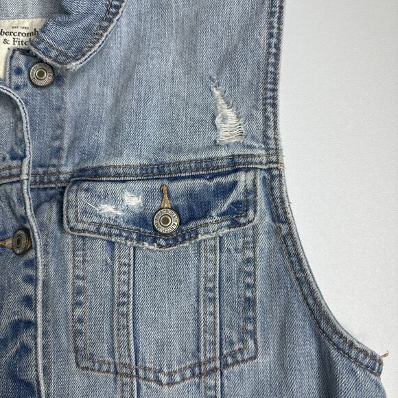 Abercrombie & Fitch Distressed Denim Vest M Vintage Blue Jean Biker Grunge - Picture 5 of 8